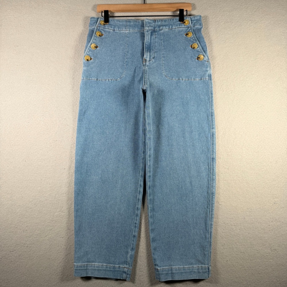 Talbots Sailor Jean Mystic Wash Blue Wide Leg Cropped Denim Pants Womens 10